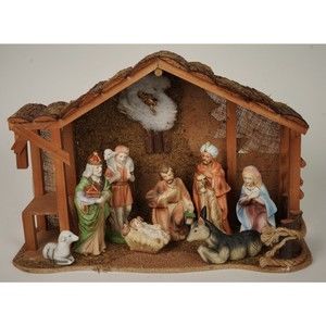 Vtg Wal-Mart Christmas Nativity Manger w/ Moss & Wood Stable Set 9 (10) Pieces